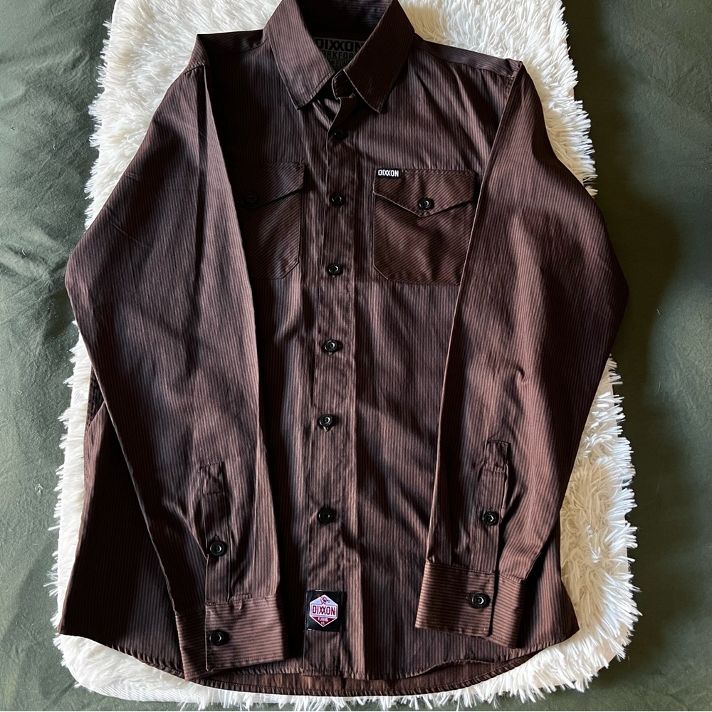 DIXXON Workforce Brown and Black Striped Button Shirt